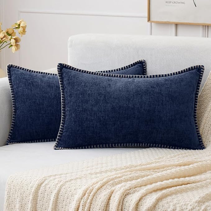 MIULEE Pack of 2 Couch Throw Pillow Covers 12x20 Inch Navy Blue Farmhouse by MIULEE