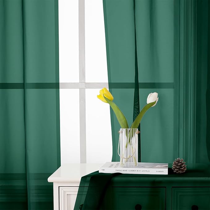 Lecloud Hunter Green Sheer Curtains 84 Inches Long 2 Panels Set, Rod Pocket - Image 7