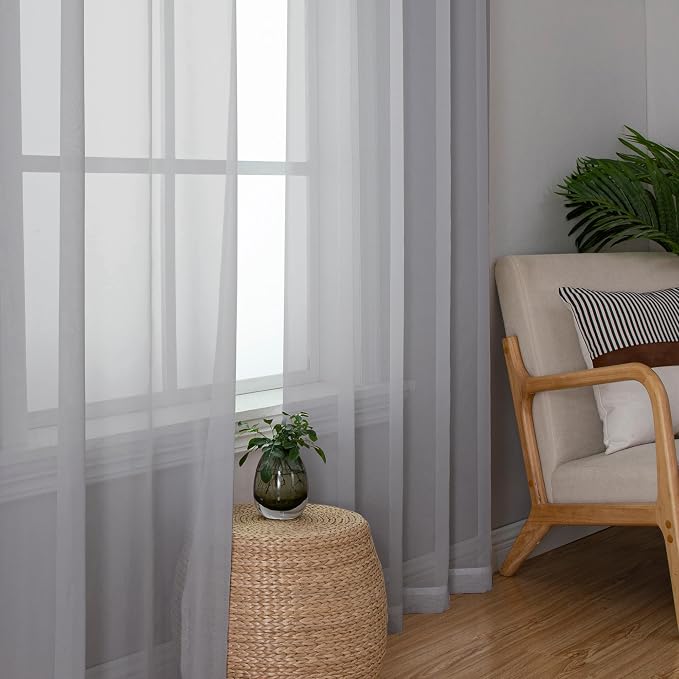 Chyhomenyc Light Grey Sheer Curtains 96 inches Long 2 Panels, Light Filtering - Image 4