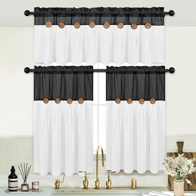 Boho Kitchen Curtains 36 Inch Length, Farmhouse Cotton Linen Tier Curtains - Image 3