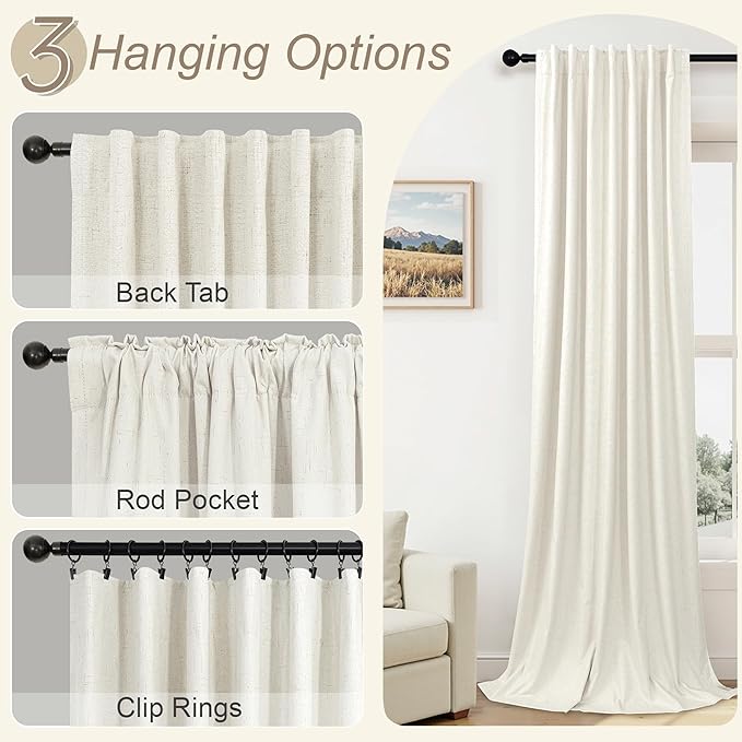 100% Blackout Curtains 84 Inch Length 2 Panels Set Neutral Boho Linen Farmhouse - Image 6