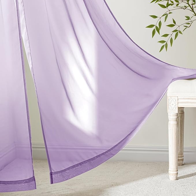 MIULEE Light Purple Sheer Curtains 96 Inches Long, 4 Panels Set, Lavender Light - Image 6