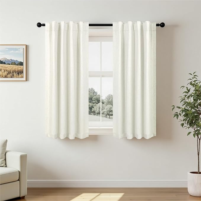 Pitalk Textured Linen Blackout Curtains 45 Inches Long 2 Panels Bathroom Window by Pitalk