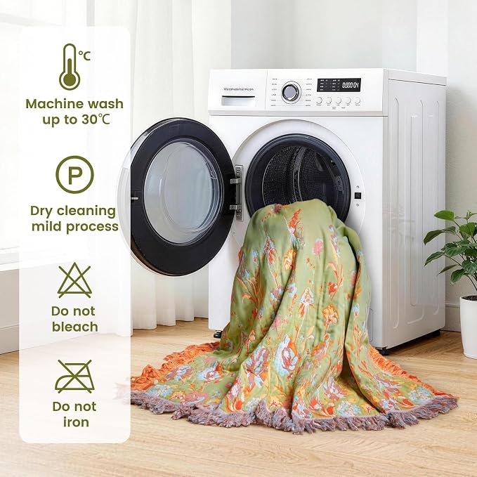 MSGKV Boho Throw Blanket 50"x60" Floral 100% Cotton Blanket - Image 6