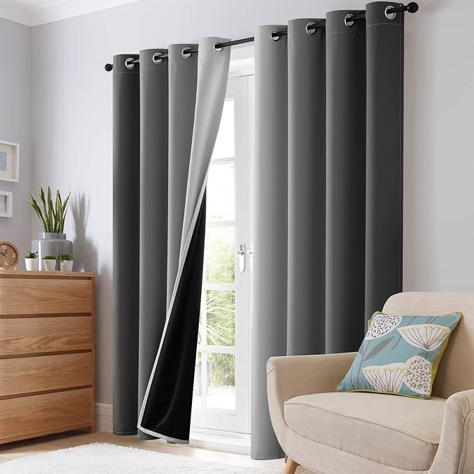 SimpleHome Grey and Greyish White Blackout Curtains - Image 7