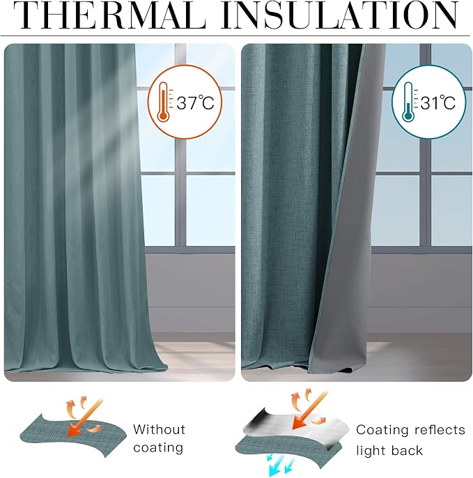 RYB HOME 100% Blackout Linen Textured Curtains 90 inches Long, Thermal - Image 4