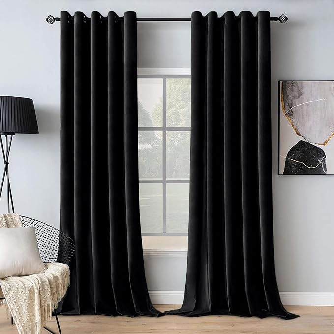 MIULEE Velvet Curtains Black Elegant Grommet Thermal Insulated Soundproof Room by MIULEE
