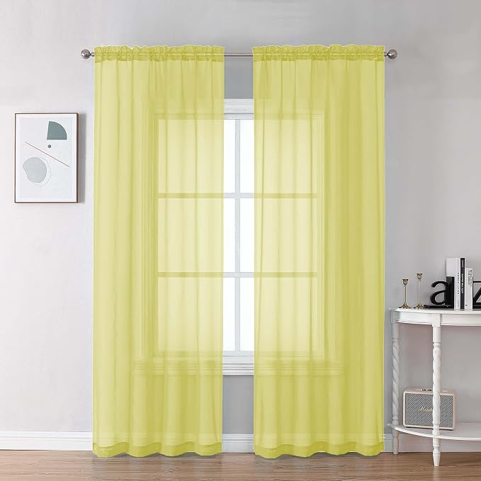 Chyhomenyc Sheer Lemon Curtains 90 inches Long 2 Panels, Light Filtering Soft by Chyhomenyc