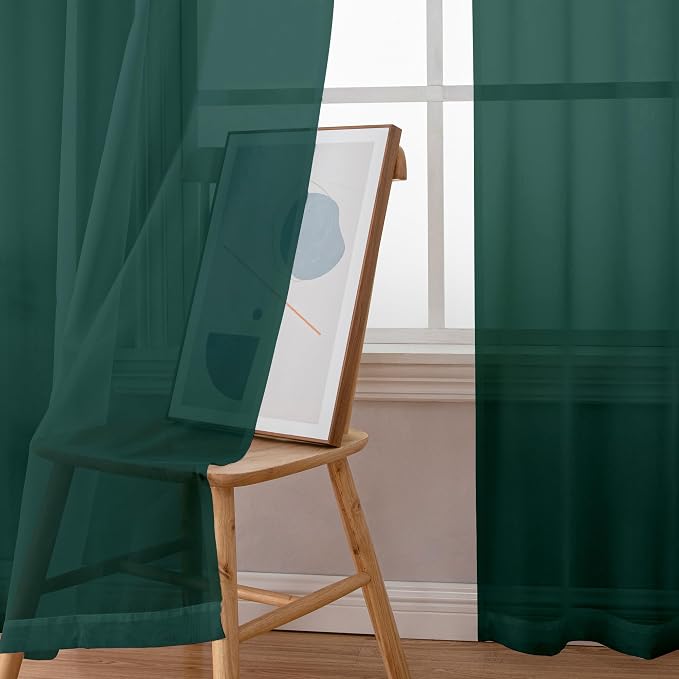 Simplebrand Hunter Green Sheer Curtains 63 Inch Length 2 Panels, Rod Pocket - Image 3