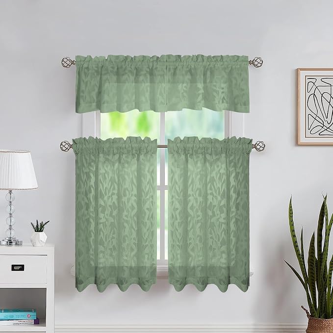 Lecloud Leia Sage Green Sheer Curtains 54 Inch Length 2 Panels, Voile Light - Image 2