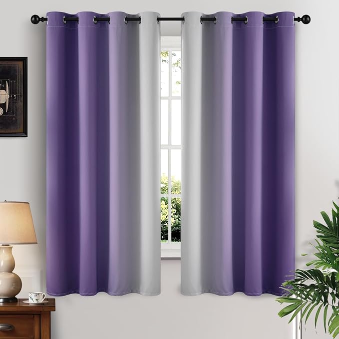 Yakamok Greyish White and Lavender Purple Ombre Curtains, Light Blocking by Yakamok