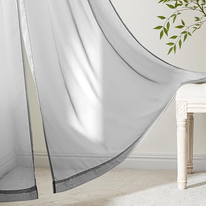 MIULEE Dark Grey Sheer Curtains 90 Inches Long, 4 Panels Set, Rod Pocket Light - Image 6