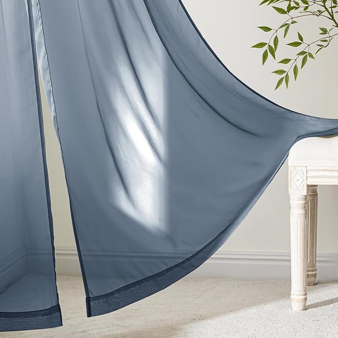 MIULEE Navy Blue Sheer Curtains 63 Inches Long, 4 Panels Set, Light Filtering - Image 6