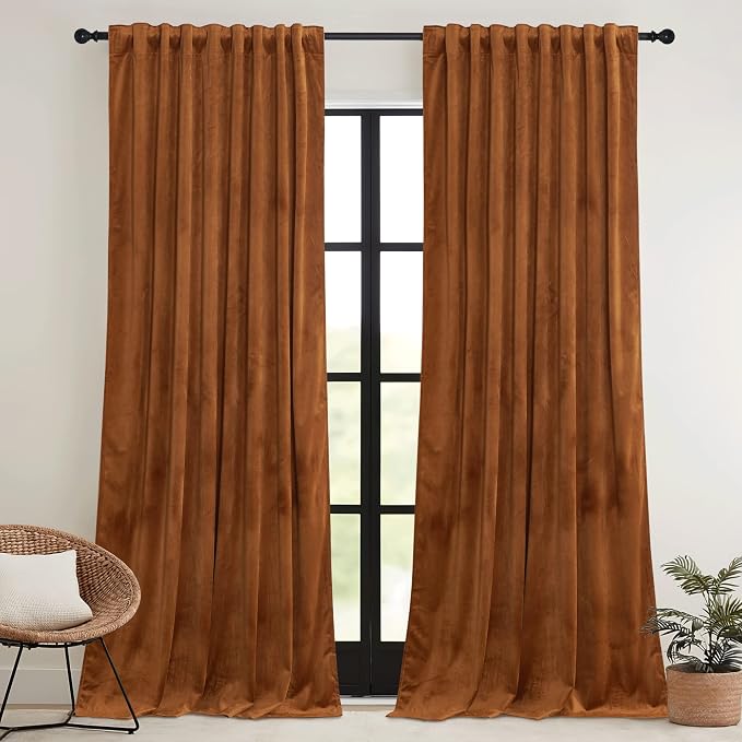 RYB HOME Orange Velvet Curtains 102 inches - Image 2