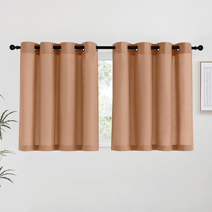 NICETOWN Burnt Orange Linen Kitchen Curtains 36 inch Length, Decorative Thick by NICETOWN