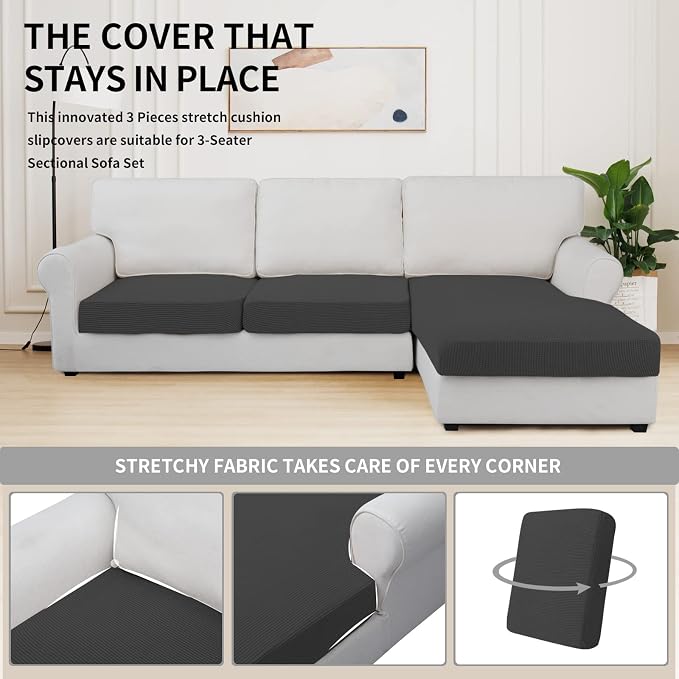 Easy-Going Stretch 3 Pieces Couch Cushion Covers - Image 5