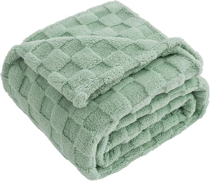 Sage Green 300GSM Fluffy XL Throw Blanket Soft Fleece Bed and Couch Blankets - Image 8