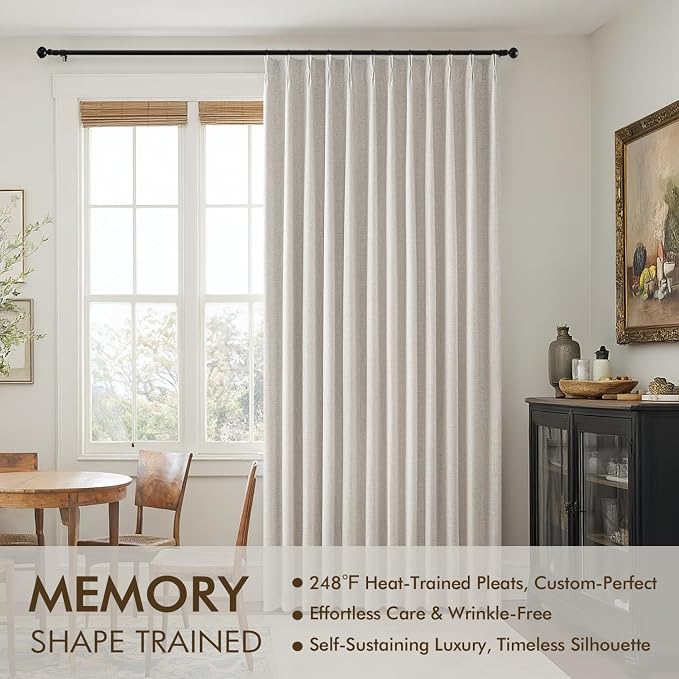 MIULEE Birch Pinch Pleated 100% Blackout Linen Curtains 40x63 Inches | Room - Image 3