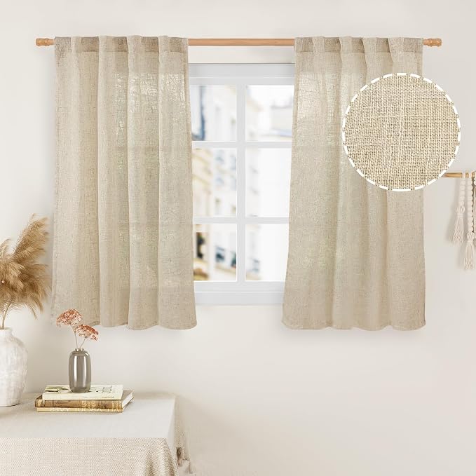 LAMIT Small Window Linen Curtains 45 Inches Long, Semi Sheer Light Filtering by LAMIT