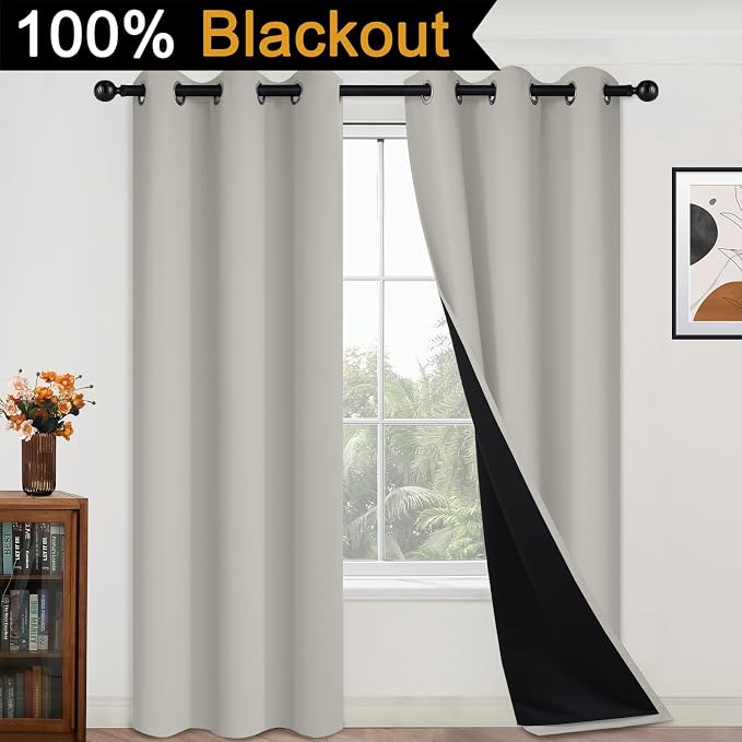 Yakamok Cream Beige 100% Blackout Curtains, Thermal Insulated Total Blackout - Image 7