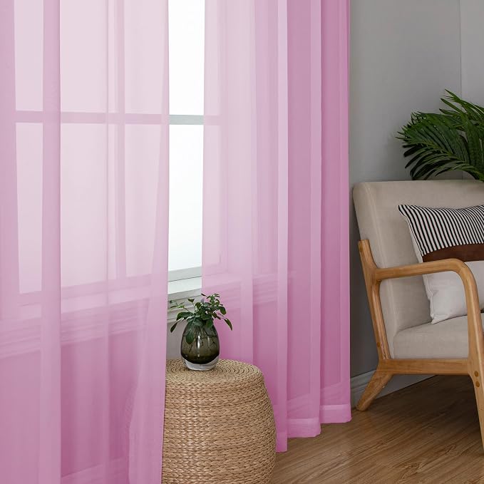 Lecloud Light Pink Sheer Curtains 84 Inches Long 2 Panels Set, Dual Rod Pocket - Image 7