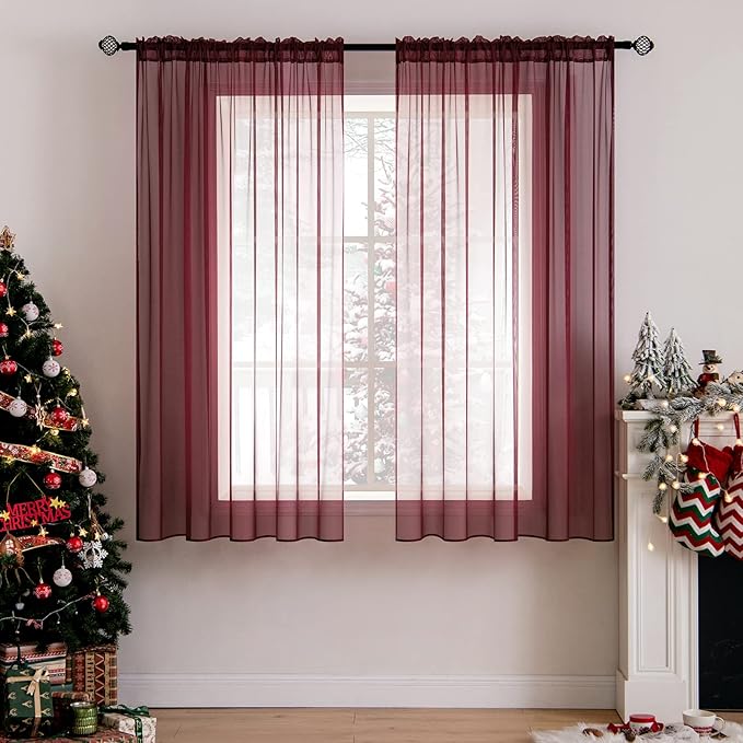 MIULEE 2 Panels Solid Color Sheer Christmas Window Curtains Elegant Window by MIULEE