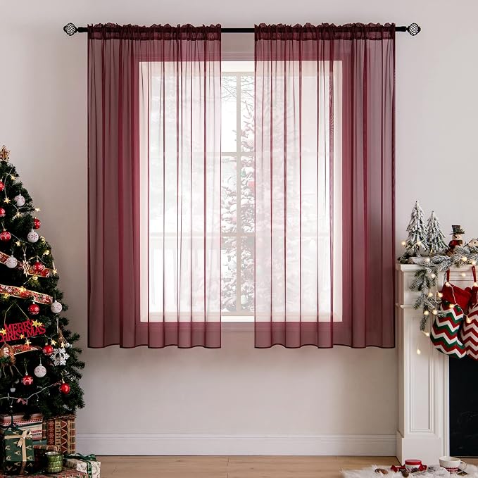 MIULEE 2 Panels Solid Color Sheer Christmas Window Curtains Elegant Window by MIULEE