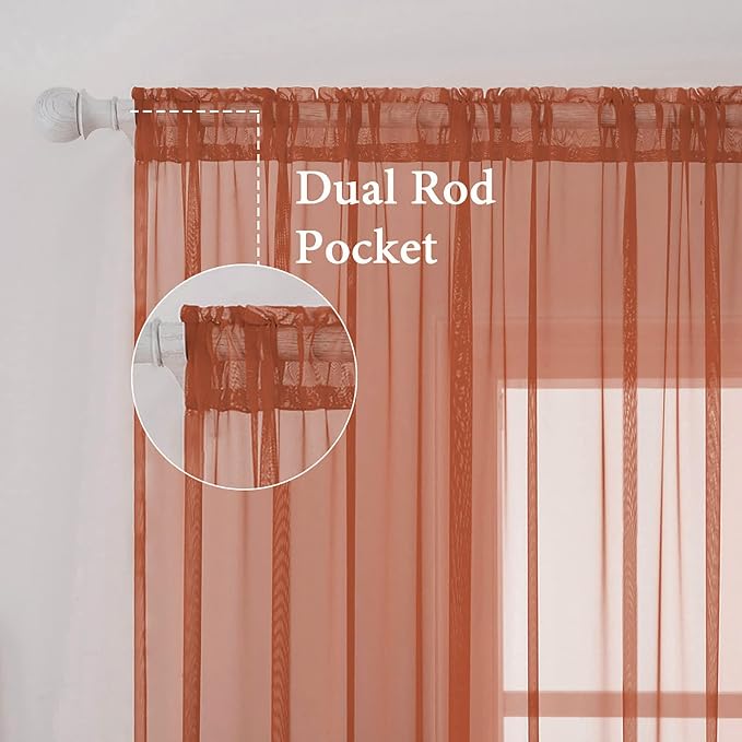 MIULEE 2 Panels Solid Color Sheer Window Curtains Elegant Window Voile Fall - Image 2