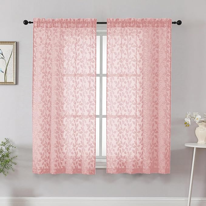 Chyhomenyc Blush Pink Short Curtains 45 Inch Length 2 Panels, Light Filtering by Chyhomenyc