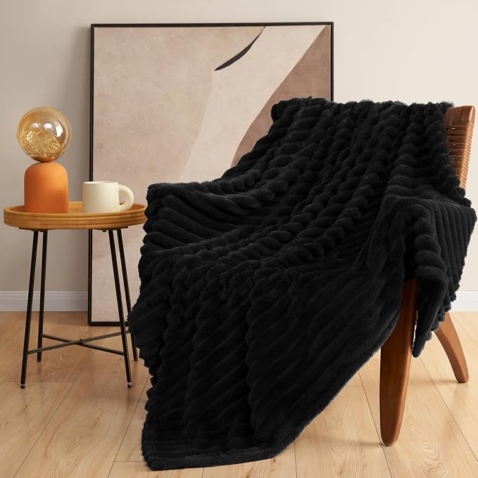 HIMEET Black Ribbed Twin Blanket - Image 9