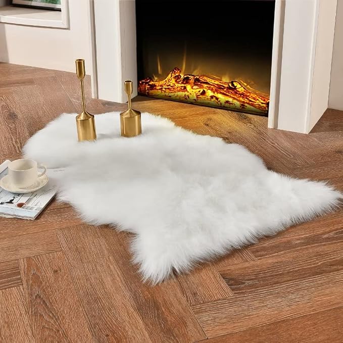 duduta White Faux Sheepskin Throw Rug 2x3 ft, Fluffy Shag Fur Chair Cover Small - Image 2