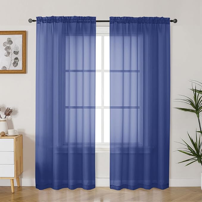 Gwine Royal Blue Sheer Curtains 72 Inches Long 2 Panels Set by Gwine