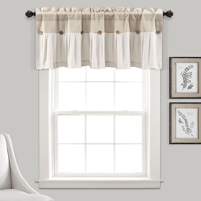 Lush Decor Linen Button Farmhouse Valance Curtians 84"W x 18"L Linen by LushDecor