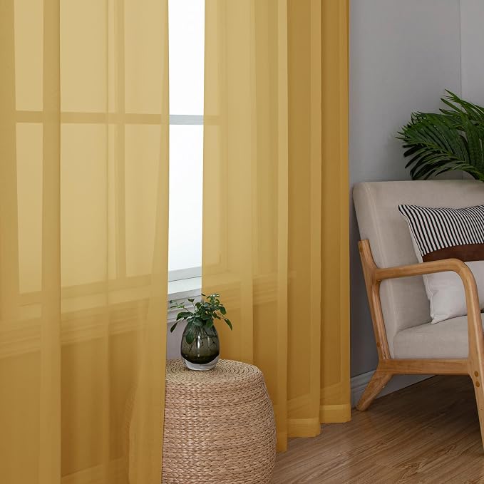 Aiyufeng Gold Sheer Curtains 72 Inch Length 2 Panels Set, Light Filtering Gold - Image 5