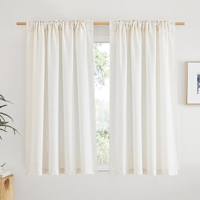 NICETOWN Natural Linen Kitchen Curtains 45 inches Long, Rod Pocket & Back Tab - Image 3
