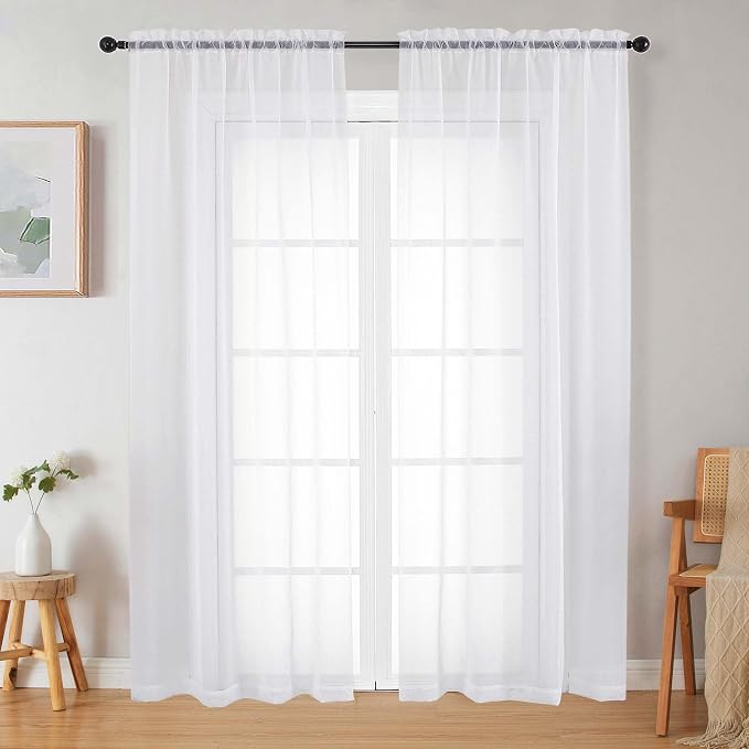 White Sheer Curtains 84 Inches Long 2 Panels Set by WelvetBLK