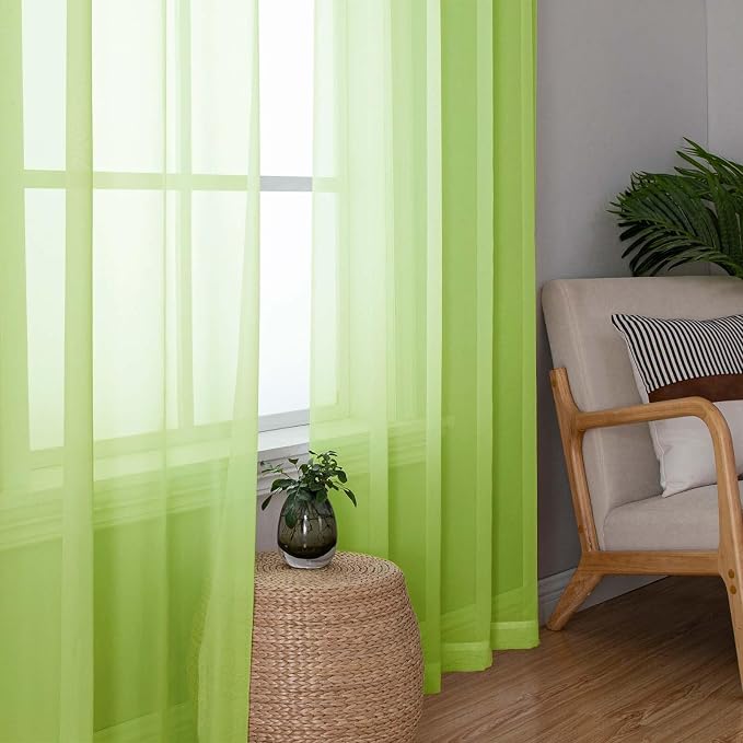 Lecloud Lime Sheer Curtains 84 Inches Long 2 Panels, Solid Voile Light - Image 2