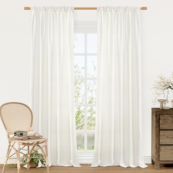 LAMIT Linen Semi Sheer Curtains 84 inch Long 2 Panels, Natural Ivory Soft Light by LAMIT