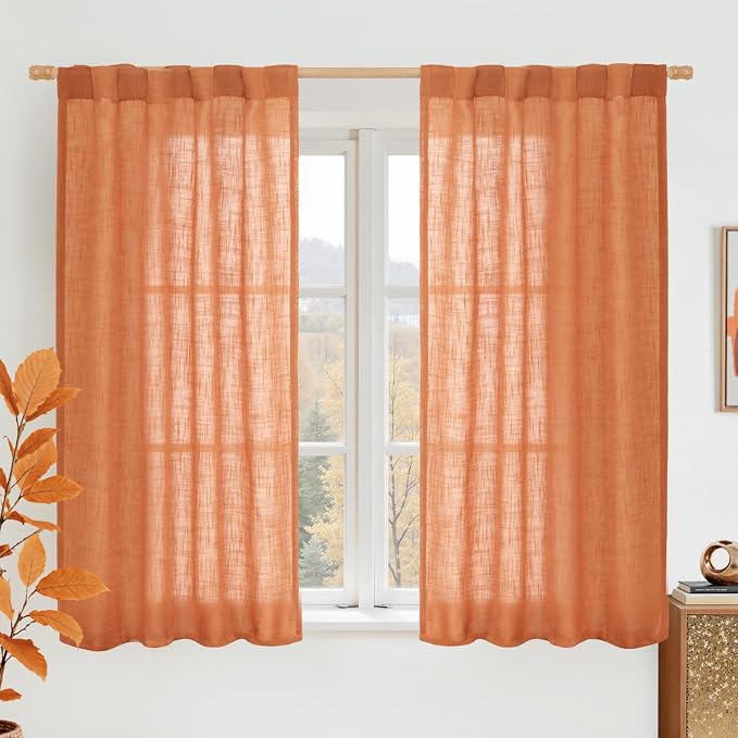 LAMIT Linen Curtains 48 Inch Length 2 Panels, Light Filtering Panels Back Tab by LAMIT
