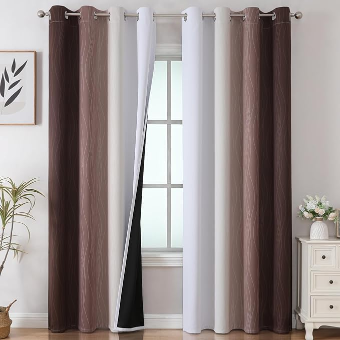 Estelar Textiler Brown and Greyish White Ombre Blackout Curtains 90 Inch Length by ESTELARTEXTILER