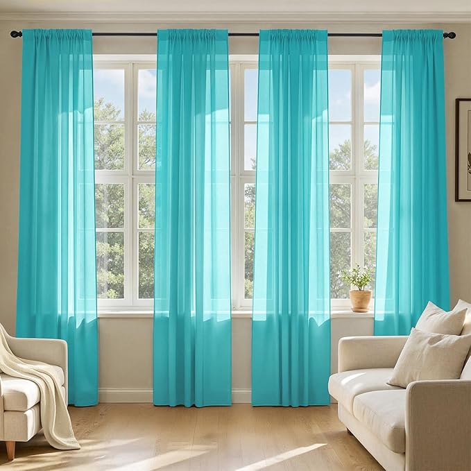 MIULEE Turquoise Sheer Curtains 90 Inches Long, 4 Panels Set, Light Filtering by MIULEE