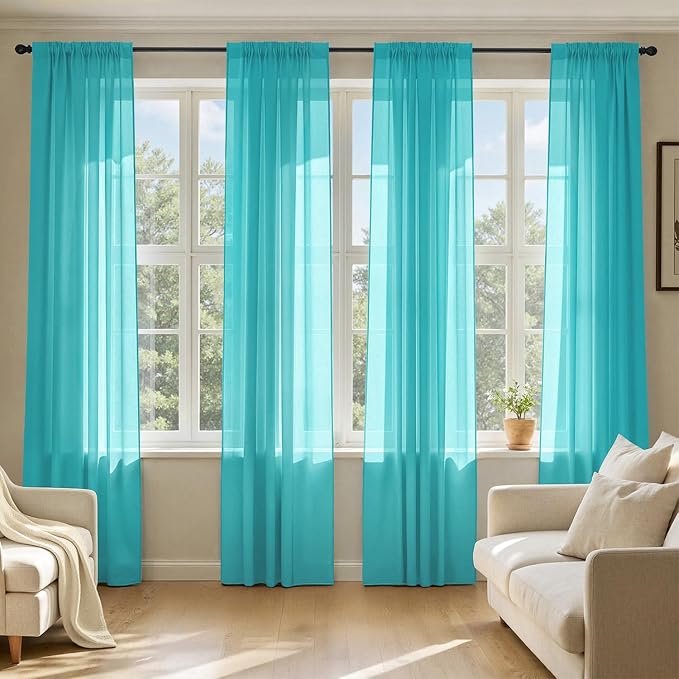 MIULEE Turquoise Sheer Curtains 84 Inches Long, 4 Panels Set, Light Filtering by MIULEE