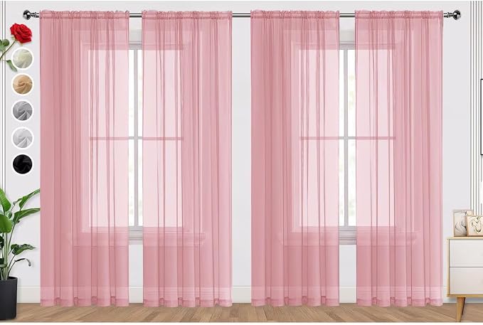 SpaceDresser Sheer Blush Curtains 4 Panels Rod Pocket Semi-Sheer Curtain 96 by SpaceDresser
