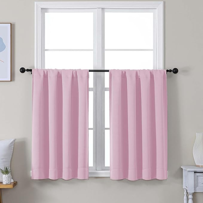 Simplebrand Ava Pink Short 36 Inches Blackout Curtain 2 Panels Set, Half Window by Simplebrand