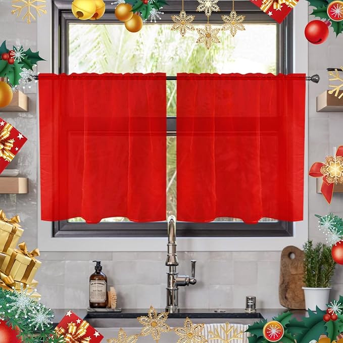 youleyar Solid Sheer Rod Pocket Curtain Voile Draperies 2 Panels White Beige by Youleyar