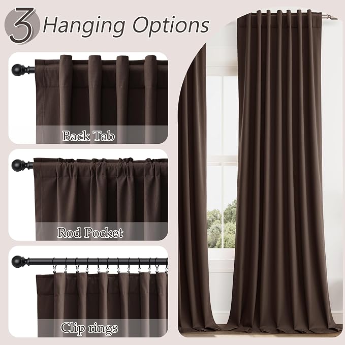 Guken Brown 100% Blackout Curtains 63 Inch Length 2 Panels Set - Image 6