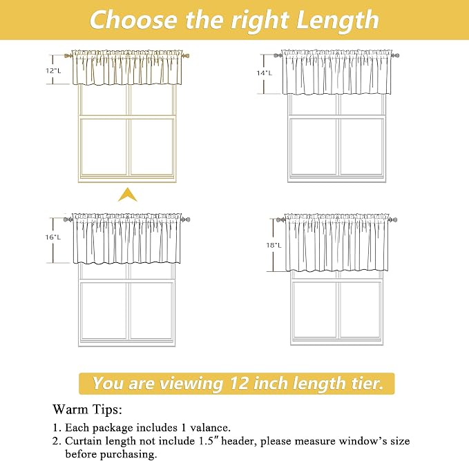 OWENIE Linen Valances for Windows 1 Pcs, Light Filtering Textured Farmhouse - Image 2