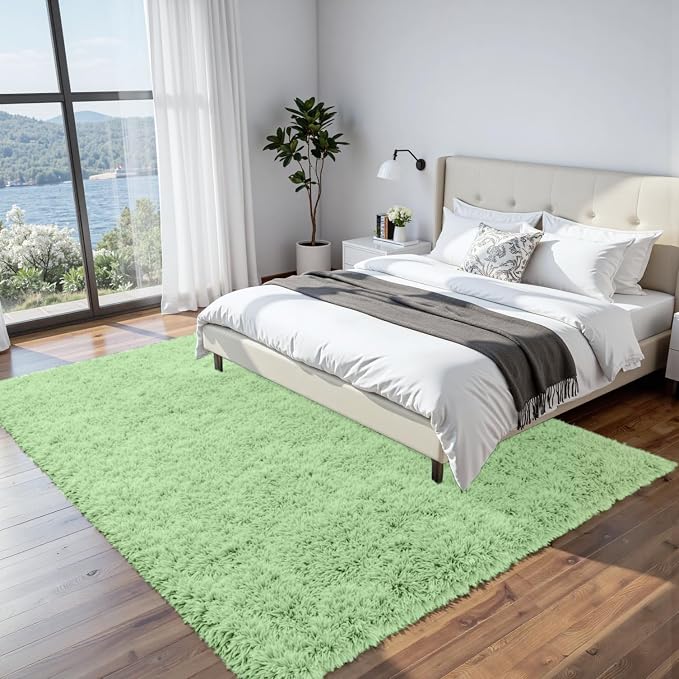 8x10 Area Rugs for Living Room Rug: Soft Fluffy Shag Mint Green Rugs for Bedroom - Image 3