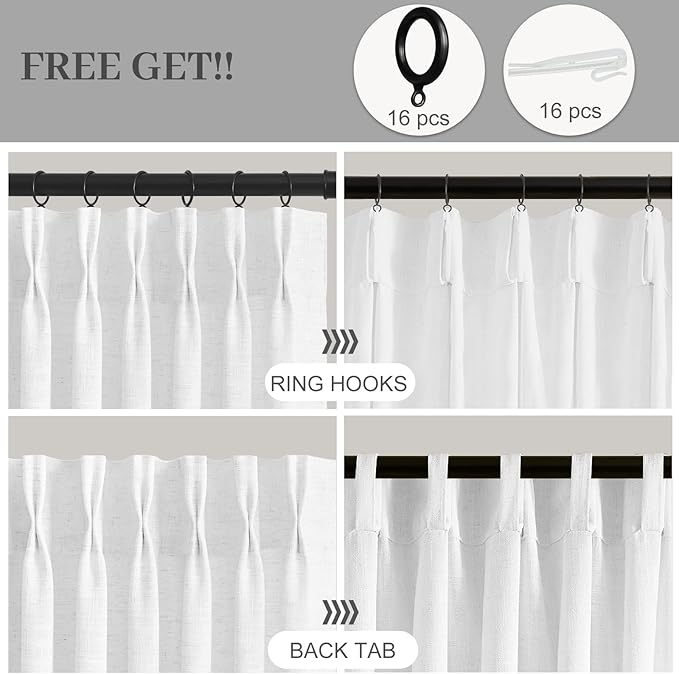 IVAPUPU Snow White Pinch Pleated Curtains 108 Inch Long - Image 3