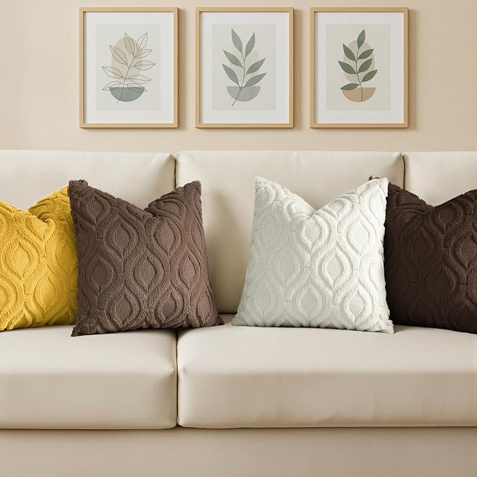 decorUhome Throw Pillow Covers 22x22 Inch Set of 2, Soft Plush Faux Wool Brown - Image 4